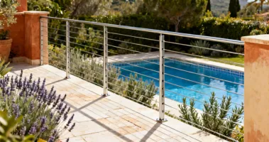 Vertical cable pool deck railing